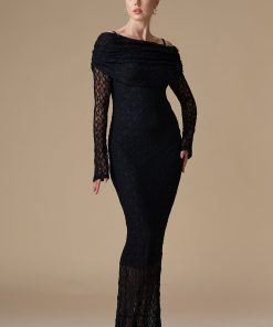 اكتان - فستان أسود طويل دانتيل