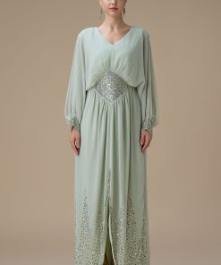 اكتان - جلابية شيفون طويلة اخضر فاتح