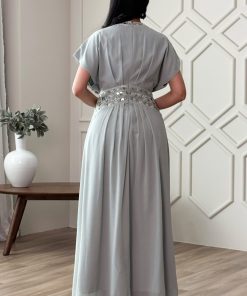 Alternative view of اكتان - جلابية شيفون مزينة بترتر لون ازرق فاتح