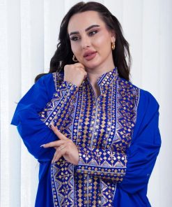 Alternative view of أوبرا فاشن - جلابية كويتية زرقاء بتطريز وترتر وقبضة على الأكمام