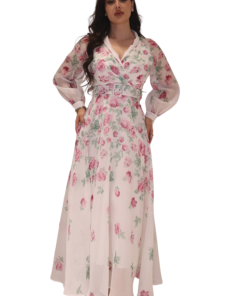 تريجر آيلاند - فستان طويل شيفون مشجر باكمام طويلة