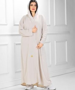 عبايات روزا - طقم ليـن الفاخر بيج من الكريب الناعم مع طرحة مجاناً