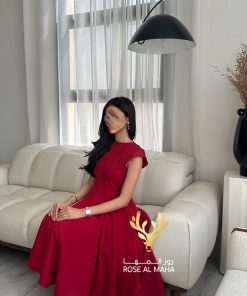 روز المها - فستان احمر ميد ناعم