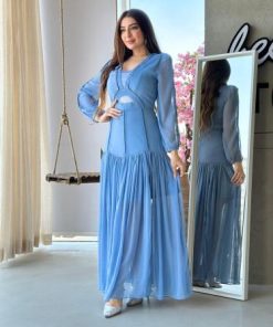 أوبرا فاشن - فستان سهرة شيفون حرير مع خطوط كرستال وقصة كسرات من الأسفل طبقات