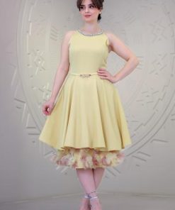 أوبرا فاشن - فستان العيد بناتي أنيق مع إكسسوار حول العنق ولمسة ورد ثلاثي الأبعاد