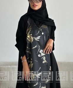 Alternative view of دار امتنان - عباية سوداء صيفية نصف كلوش بجاكار ملون بتداخل فضي وذهبي- 1478