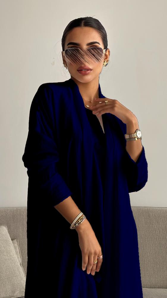 دار امتنان - عباية كحلية صيفية ثلاث قطع بتصميم عصري من الحرير المغسول- 1560 - Image 6