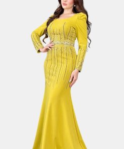 Alternative view of تريجر آيلاند - فستان سهرة طويل مزين من الخصر و الاكمام بالكرستال الصناعي