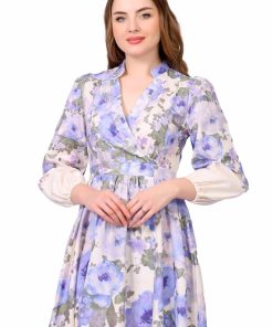 Alternative view of تريجر آيلاند - فستان مشجر ميدي من الكتان