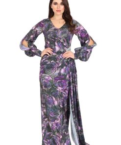 تريجر آيلاند - فستان طويل مشجر بشريط كريستال جانبي