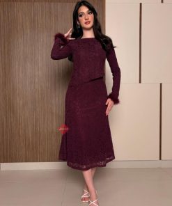 طقم دانتيل و اكمام طويلة مزينة بالفرو