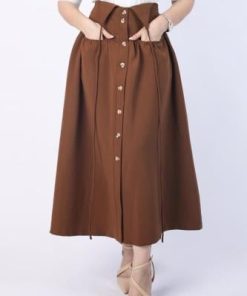 أوبرا فاشن - تنورة مدرسي قماش كريب لون بني بأزرار قصة واسعة