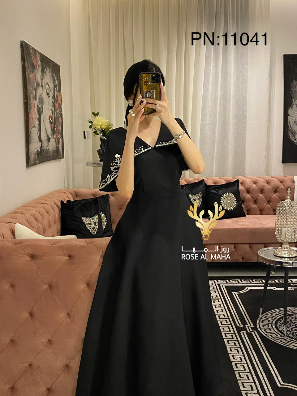 روز المها - فستان أسود باربي طويل - Image 2