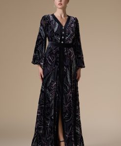 اكتان - فستان موف طويل مشجر