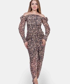 Alternative view of تريجر آيلاند - فستان تايجر نمري طويل ماسك اوف شولدر اكمام طويلة