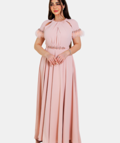 تريجر آيلاند - فستان سهرة طويل ناعم باكمام قصيره بريش