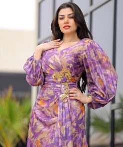 Alternative view of أوبرا فاشن - فستان شيفون مشجر بقصة لف مع تطريز ذهبي فاخر