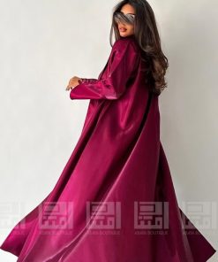 دار امتنان - عباية صيفية برقندي لامعة بقصة A Line من قماش الميكادو- 1452