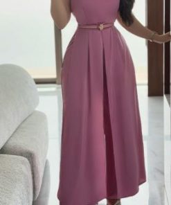 أوبرا فاشن - جمبسوت سهرة حرير ستان بكتف واحد مزين بورد