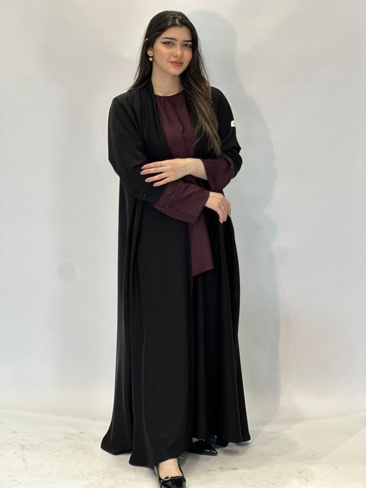 مارينا للعبايات - عباية السفر كم عنابي بكرستال - Image 4