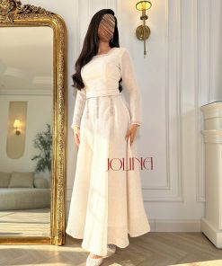 جولينا - طقم اوف وايت باكمام طويلة وكرستال ناعم