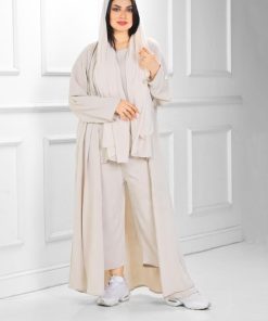 Alternative view of عبايات روزا - طقم ليـن الفاخر بيج من الكريب الناعم مع طرحة مجاناً