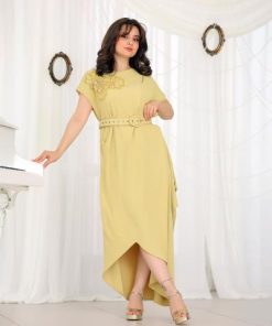 أوبرا فاشن - فستان كريب أنيق بنقش يدوي على الصدر