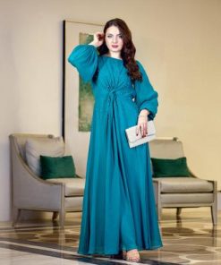 أوبرا فاشن - فستان شيفون تركواز بتصميم أنيق وتطريز لؤلؤ فخمه