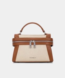 أوبرا فاشن - شنطة لون جملي مع بيج بتصميم مميز وعصري مصنوعة من الجلد الفاخر
