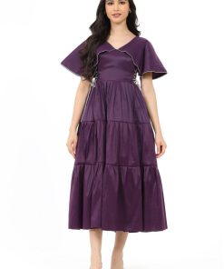 Alternative view of تريجر آيلاند - فستان ميدي سادة بأكمام مميزة