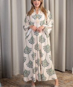 لورا فاشن - جلابية ناعمة بنقوش هندسية أنيقة بلون هادئ