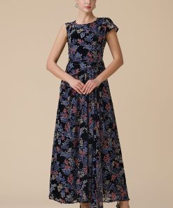 اكتان - فستان ازرق ماكسي بنقشة زهرية