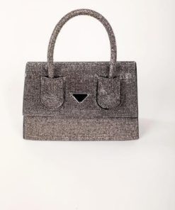 أوبرا فاشن - شنطة سهرة لون اسود مرصعة بفصوص زركون فضي