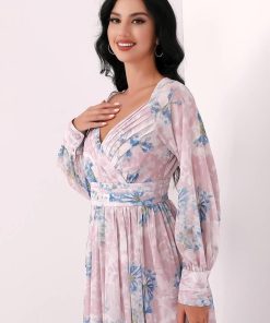 Alternative view of تريجر آيلاند - فستان مشجر ميدي بأكمام طويلة