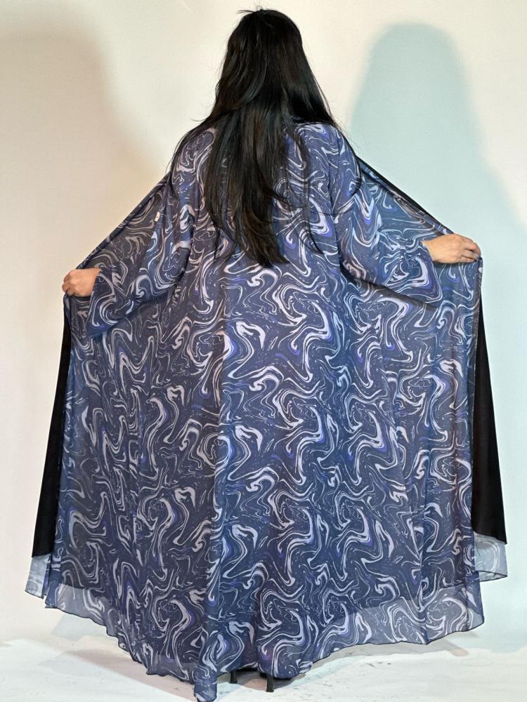 مارينا للعبايات - عباية شيفون مشجر كحلي - Image 2