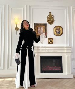 جولينا - فستان اسود وابيض مخمل جوخ