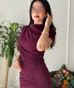 Alternative view of أوبرا فاشن - فستان سهرة استرتش لماع بقصة ضيقة ولون عنابي