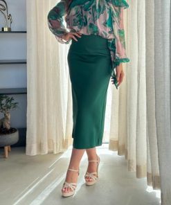 أوبرا فاشن - تنورة كريب خضراء سكيني بقصة استرتش أنيقة