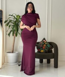 أوبرا فاشن - فستان سهرة استرتش لماع بقصة ضيقة ولون عنابي