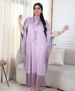 Alternative view of ورزان - جلابية ستان ناعمة هدب بألوان الزيتي والأزرق