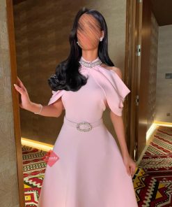 بينوش - فستان ناعم ميدي مزين بالكريستال كلوش