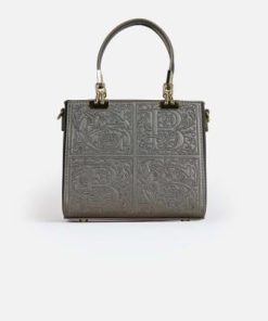 أوبرا فاشن - شنطة يد فاخرة ماركة كريسبلا مطرزة بنقوش بارزة باللون رصاصي