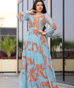 Alternative view of أوبرا فاشن - فستان أنيق بنقشة عصرية مع تفاصيل دانتيل راقية