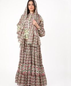 أوبرا فاشن - جلابية كويتية لون اخضر مشجرة مع سكارف