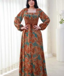 أوبرا فاشن - فستان ناعم شيفون مموج باكسسوار بالخصر