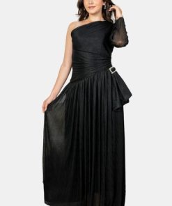 Alternative view of تريجر آيلاند - فستان سهرة ناعم طويل بكتف واحد و رابطة من الخصر