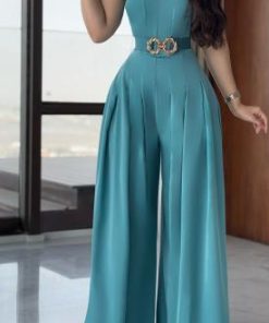 أوبرا فاشن - جمبسوت حرير ستان سماوي مع حزام