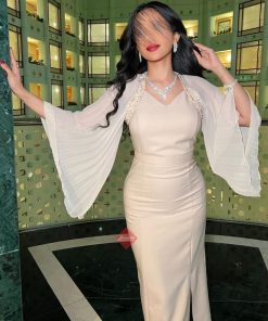 بينوش - فستان ميد ناعم باكمام ستايل فراشه بليسيه