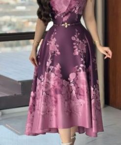 أوبرا فاشن - فستان سهرة تفتة مشجر مزين بورد وشك يدوي بالكتف