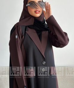 دار امتنان - عباية سوداء بليزر بقماش ليمار البارد بتفاصيل أنيقة وبتداخل اللون النبي المميز- 1454